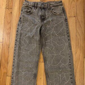 Zara tween girl wide leg gray wash jeans with sparkle/rhinestone detail